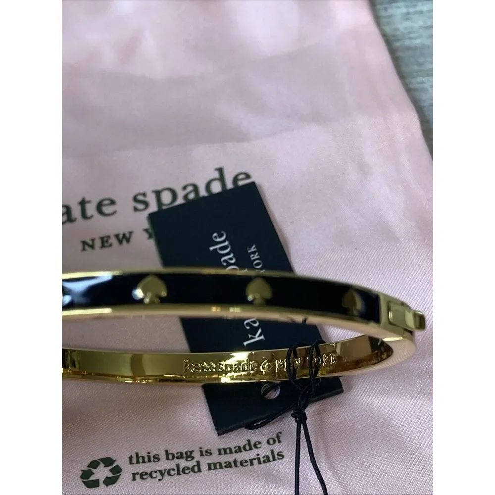 Kate Spade New York Black Enamel Gold Tone Hinge Bracelet Bangle‎ NWT